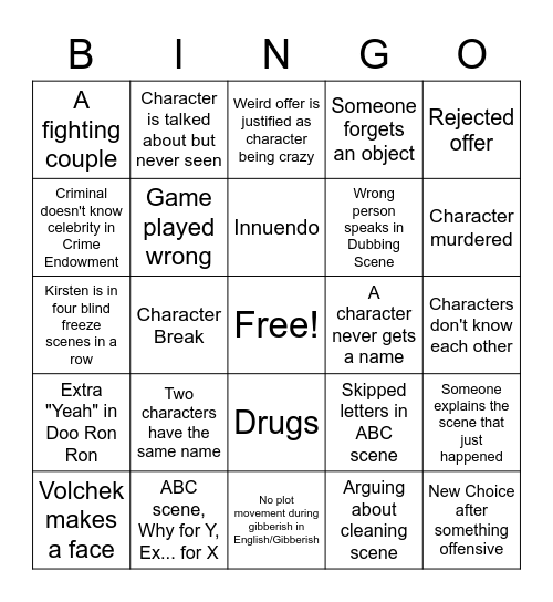 Sak 4 Bingo Card