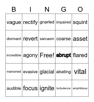 Vocabulary Bingo Card