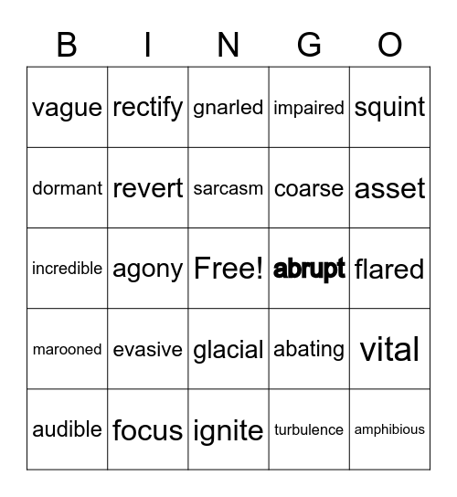 Vocabulary Bingo Card