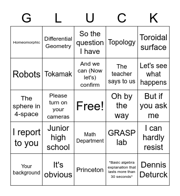 Gluck Bingo Card