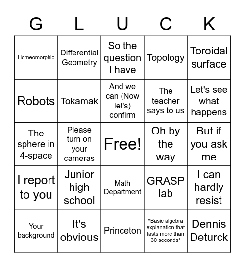 Gluck Bingo Card