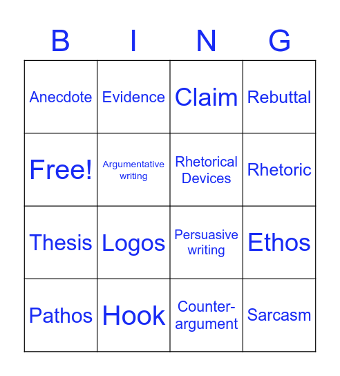 Argumentative vs. Persuasive Writing Bingo Card