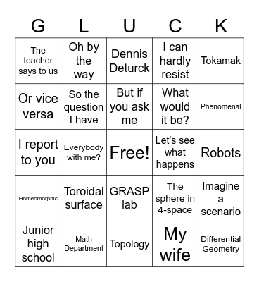 Gluck Bingo Card