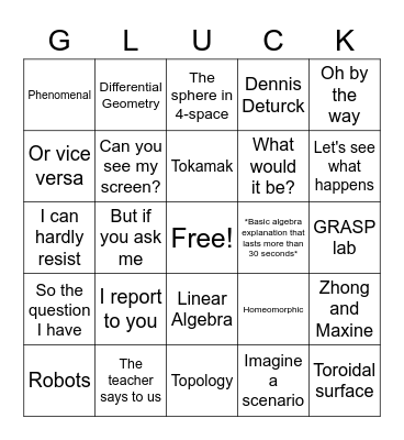 Gluck Bingo Card