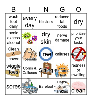 Foot Care Bingo Card