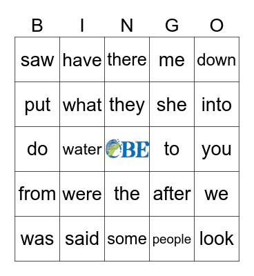 Sight Word Bingo Card