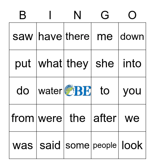 Sight Word Bingo Card
