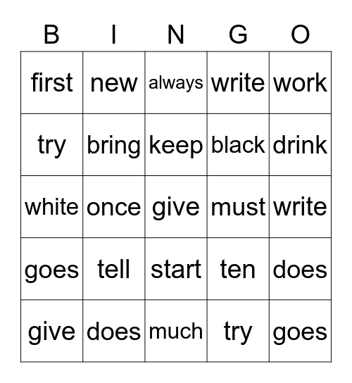 List 8 Bingo Card