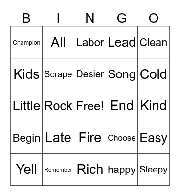 synonym bingo Card