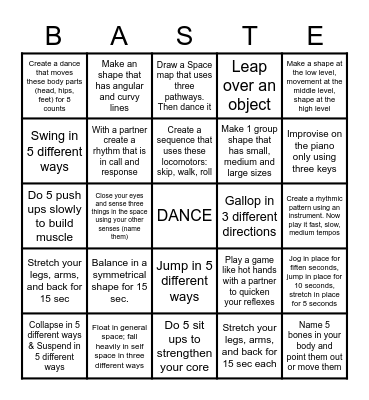 Dance Elements Bingo Card
