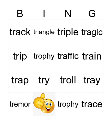 Phonics Tr Words Bingo Card