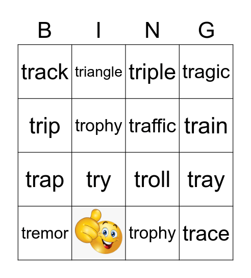 Phonics Tr Words Bingo Card