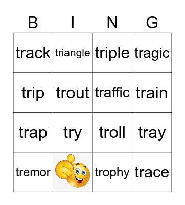 Phonics Tr Words Bingo Card