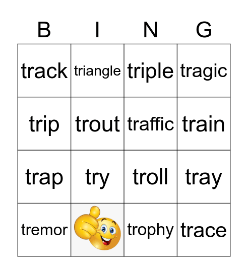 Phonics Tr Words Bingo Card