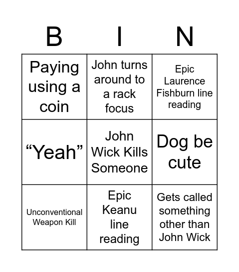 John Wick 4 Bingo Card
