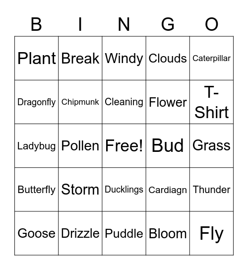 ASL Spring Season Words Bingo Card