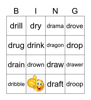 Phonics DR Words Bingo Card