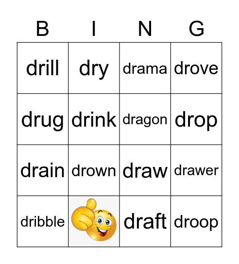 Phonics DR Words Bingo Card