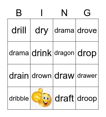 Phonics DR Words Bingo Card