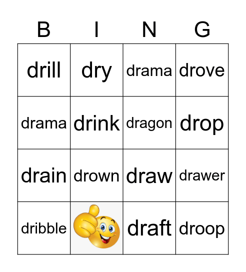 Phonics DR Words Bingo Card