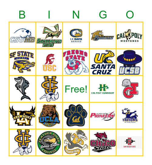 College Logo Bingo Card
