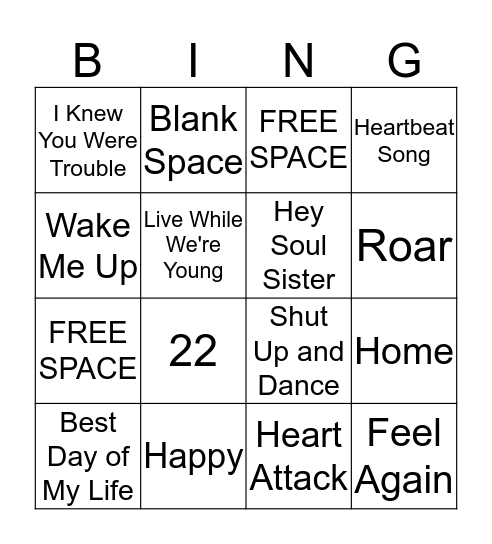 Musical BINGO Card
