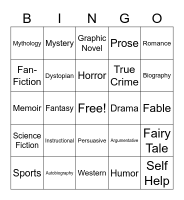 Genre Review Bingo Card