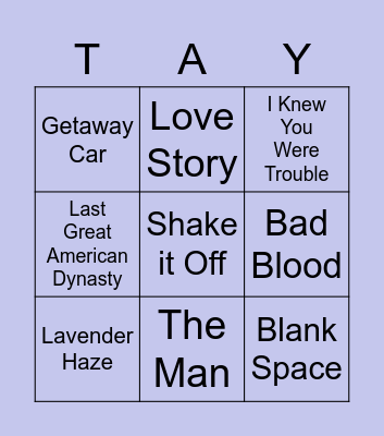 Taylor-go Bingo Card