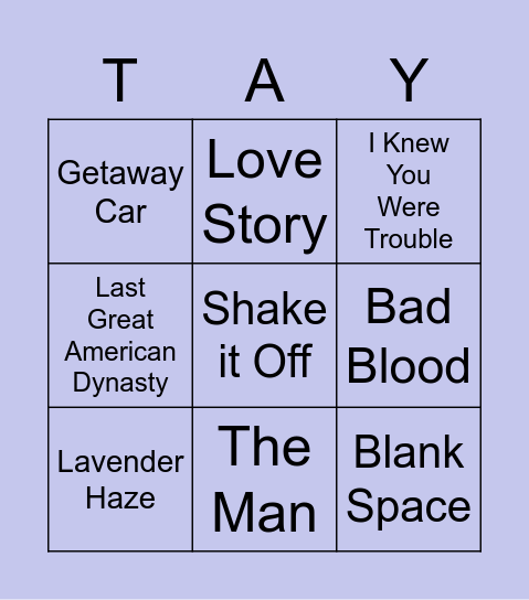 Taylor-go Bingo Card