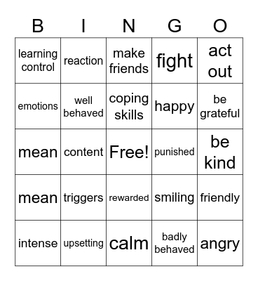 Anger Management Bingo Card