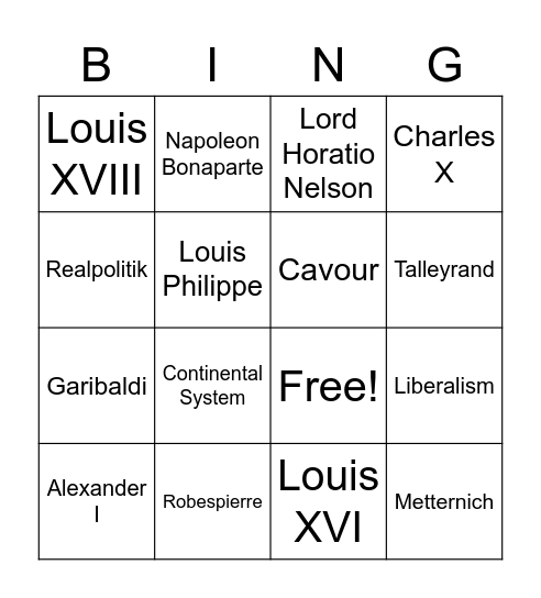 Age of Revolutions Bingo Card