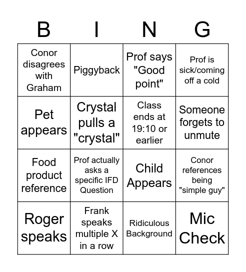 Graham Bingo Card