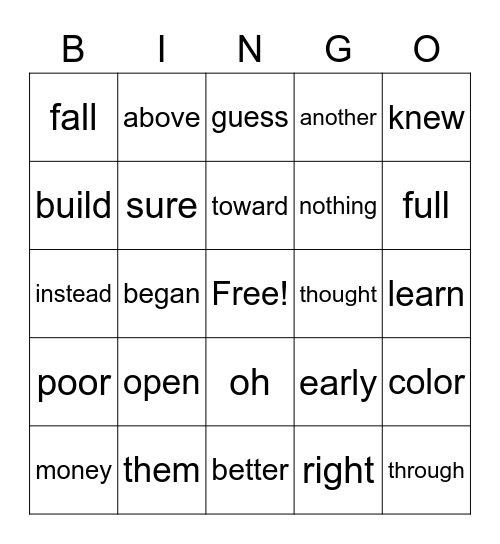 1-5b Bingo Card
