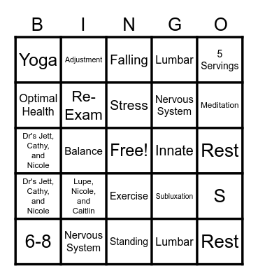 Chiropractic Bingo! Bingo Card