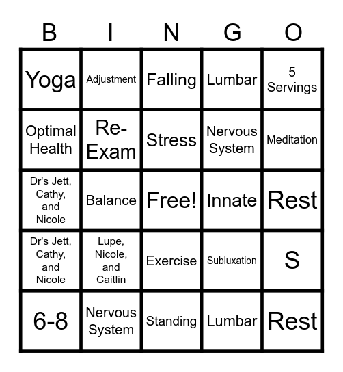 Chiropractic Bingo! Bingo Card