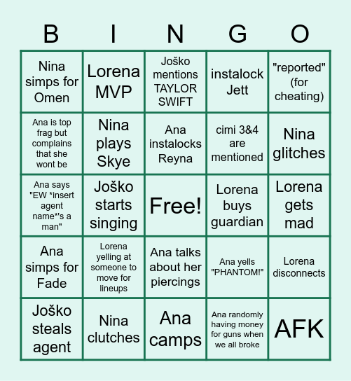 Valorant Bingo Card