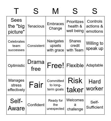 TOOL for SUCCESS Bingo Card