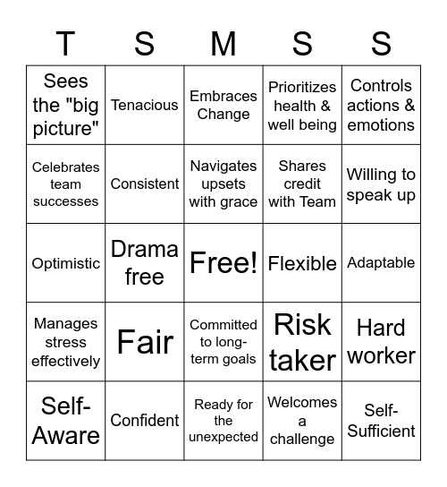 TOOL for SUCCESS Bingo Card