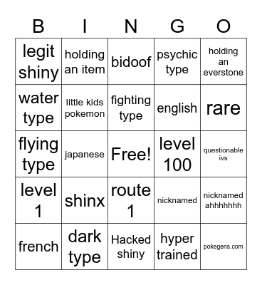 pokemon bdsp wonder trades Bingo Card