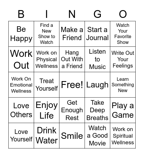 Wellness Bingo Card