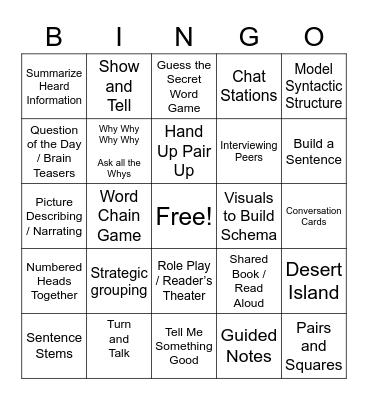 Multi Language Learner BINGO Card