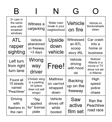 Atlanta Sights Bingo Card