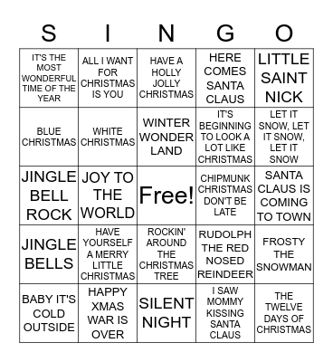 Christmas Singo Bingo Card