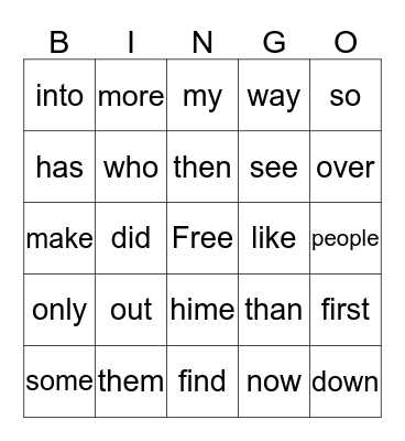 Spelling Words Bings Bingo Card
