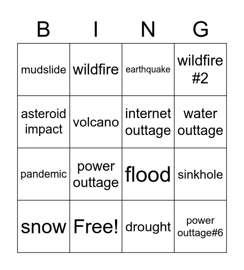 armageddon Bingo Card