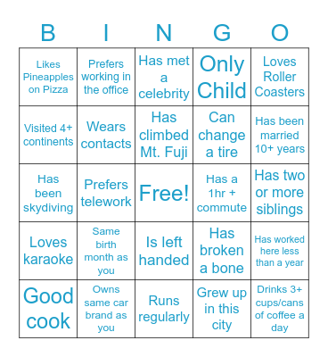 Get to Know You Bingo Card