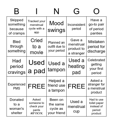 Period Bingo Card
