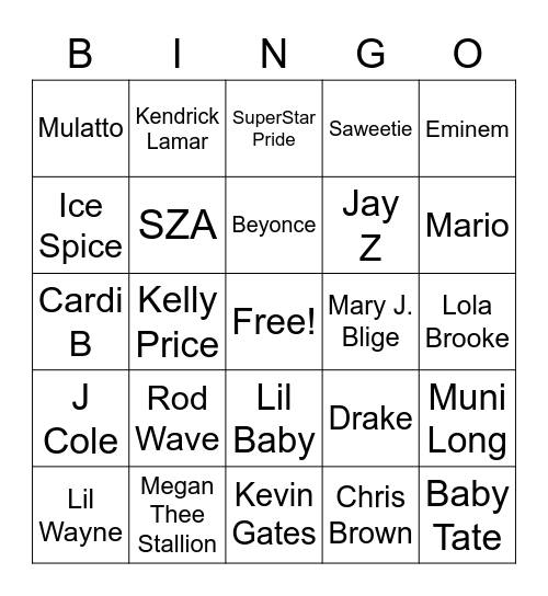 Celebrity Bingo Card