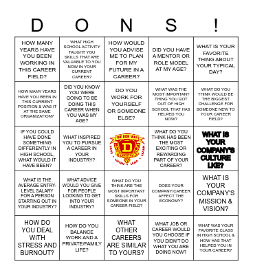 DHS CAREER EXPLORATION 23 Bingo Card