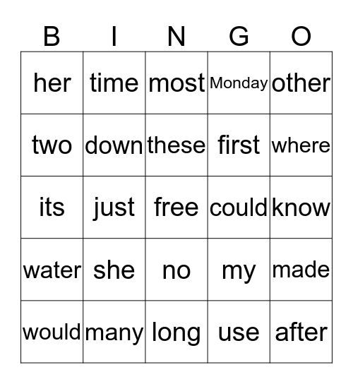 Spelling Words Bings Bingo Card